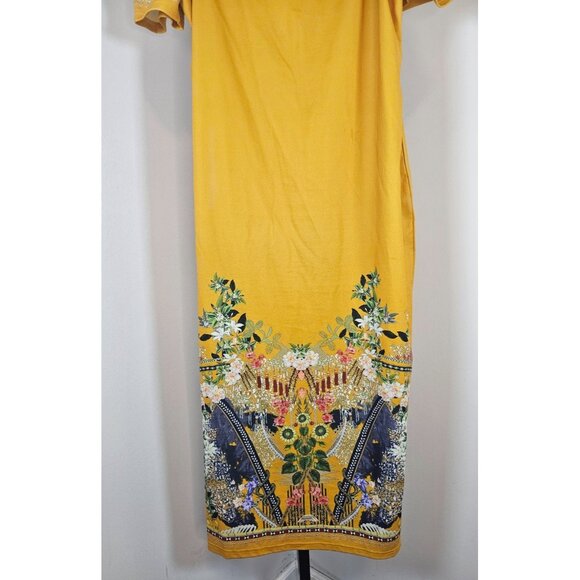 Shein Curve Floral Print Short Sleeve Midi Dress-Yellow Multi-SZ 3X - Picture 2 of 7